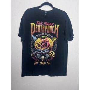 Five Finger Death Punch T-Shirt Size L Get Your Six Halloween Pumpkin Rock Band